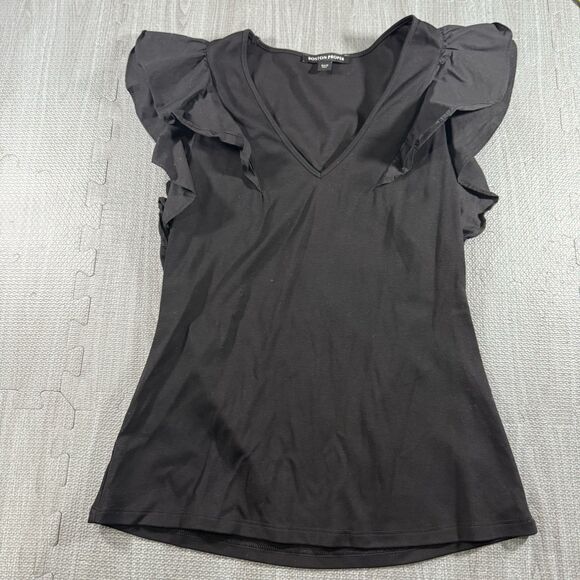 Boston Proper Ruffle Poplin V Neck Top Women’s Med - Picture 2 of 7